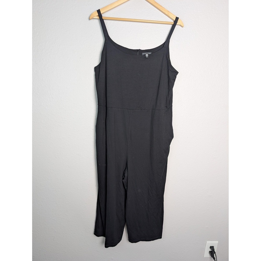 Eileen Fisher Jumpsuit Womens L Black Jersey Sleeveless Round Neck Zip